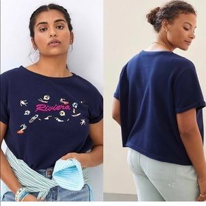 NWT Anthropologie cropped short sleeves sweatshirt crew neck